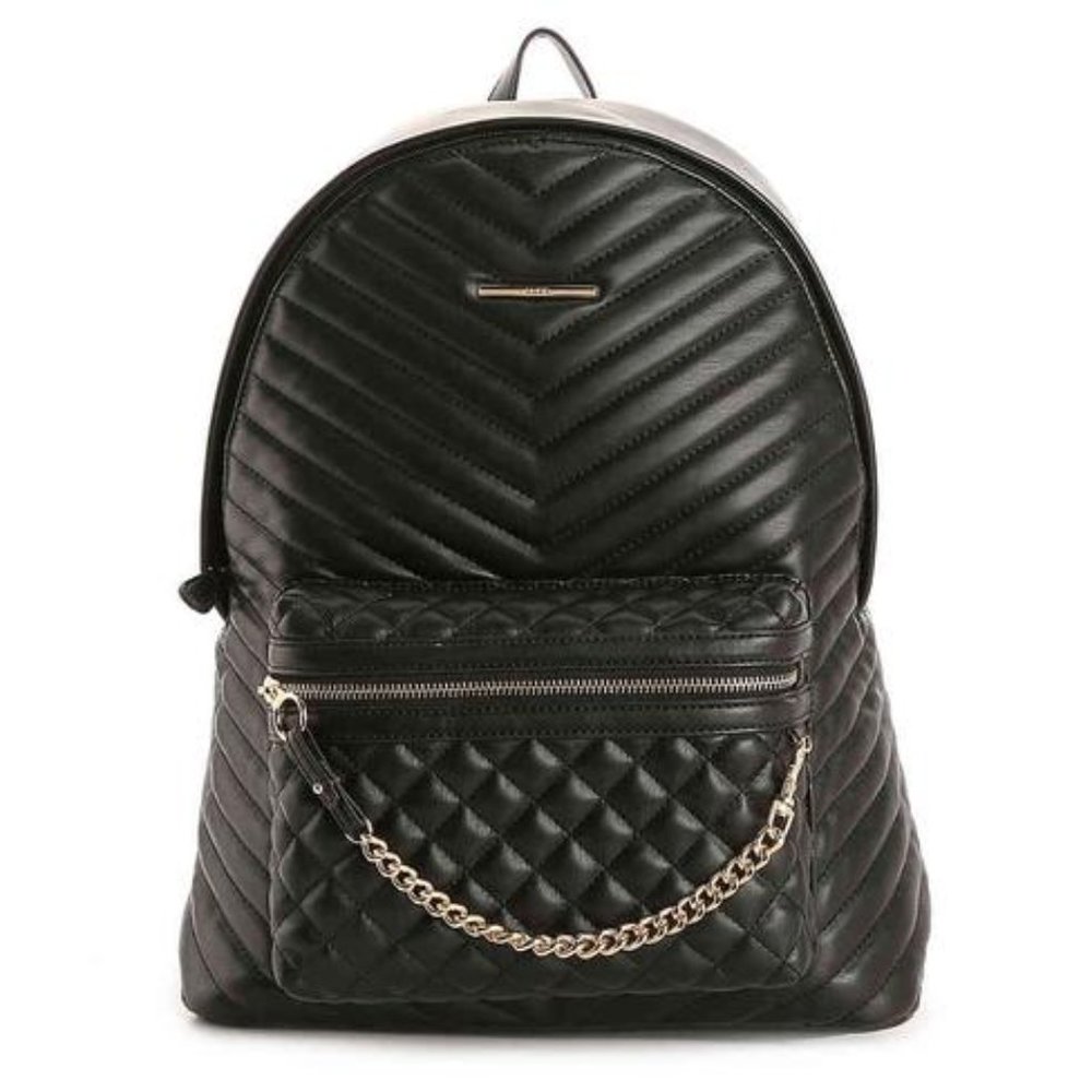 Aldo With Attached Wallet Black Quilted Leathergold Backpack